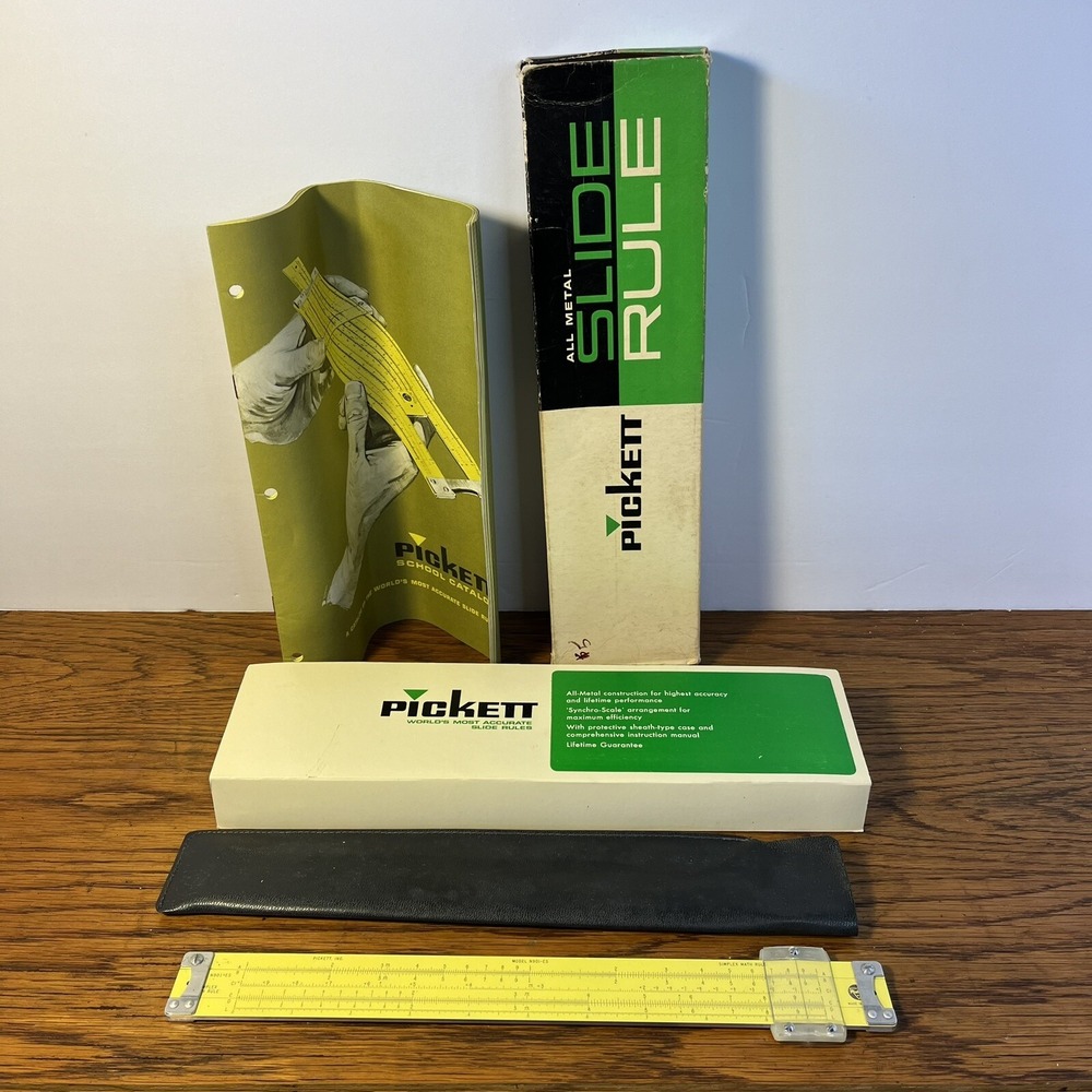Pickett Metal Slide Rule N901-ES Simplex‎ Math - Box Paperwork Case Vintage 1965